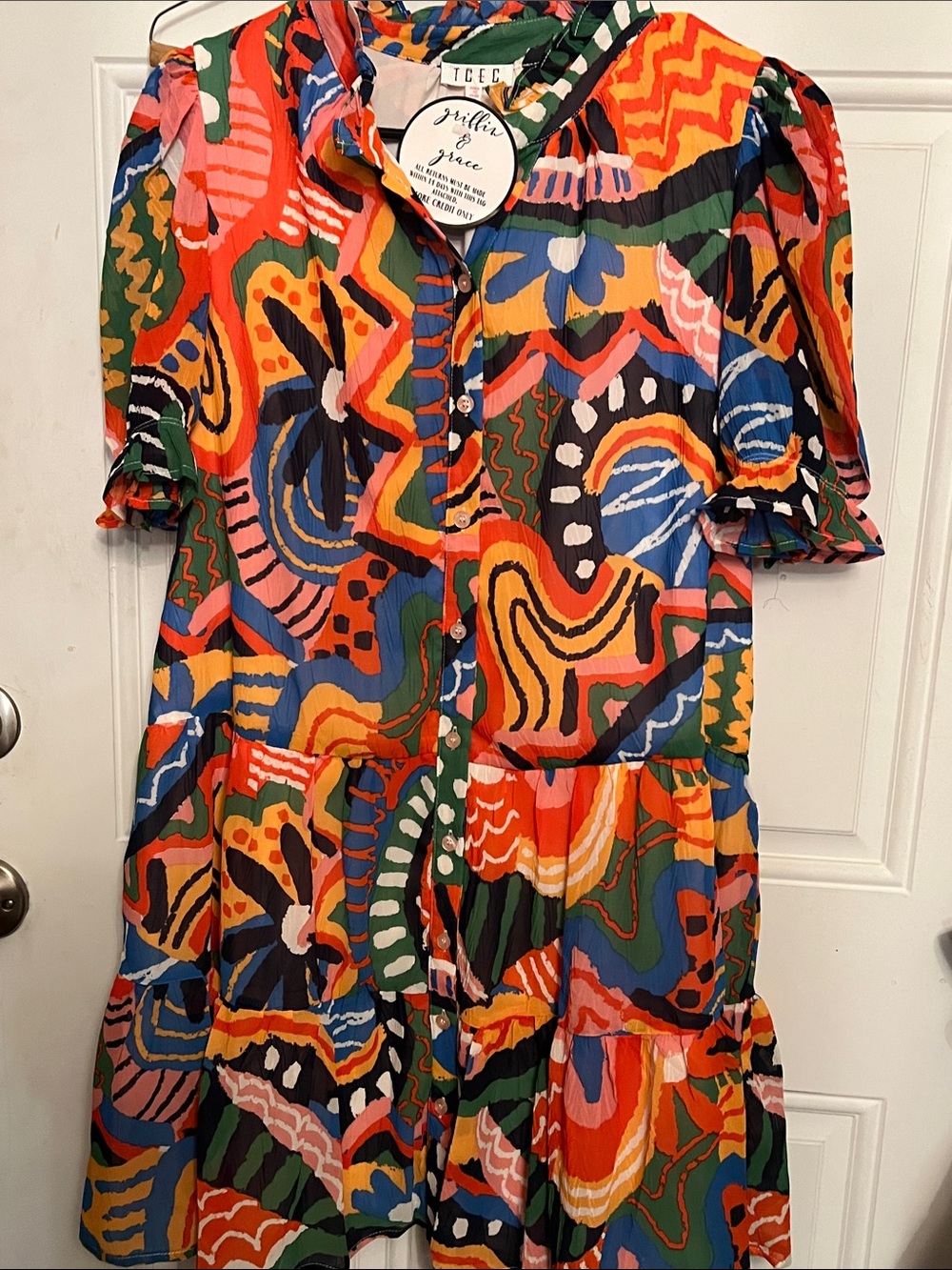 TCEC Multicolor Abstract Button-Front Dress